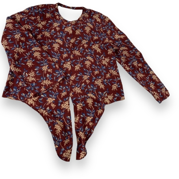 Madewell Bell Sleeve Tie Top in Antique Flora Floral Print Burgundy Size Large - Picture 5 of 16